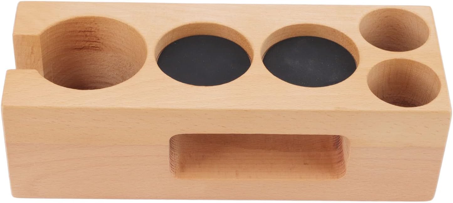 Soporte para filtro de café de madera, estación de tampón de café de madera con alfombrilla de madera para expreso, base de madera para cafeterías y
