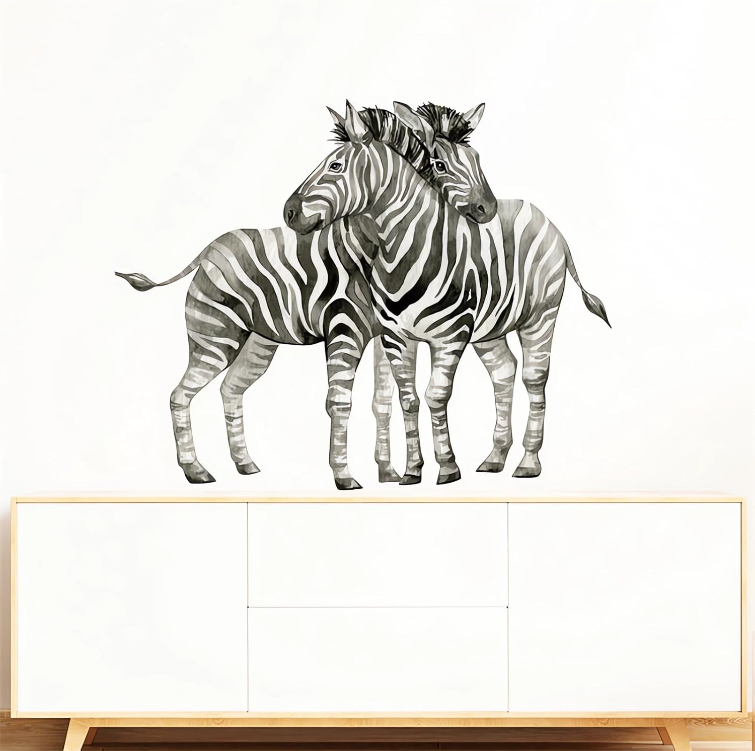 Calcomanías de pared de cebras de acuarela, calcomanías de pared de animales de la selva sacinora removibles para guardería, sala de estar,