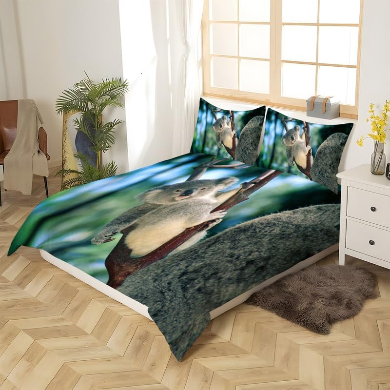 Juego de funda de edredón de koala azul marino, tamaño matrimonial, funda de edredón de microfibra suave y 2 fundas de almohada de 20 x 26 pulgadas,