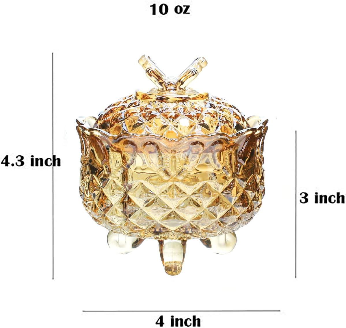 Royal – Caja para dulces de cristal en relieve con tapa, caja de joyería con pies, para caramelos, para boda, dulces, bufé, tarros de cocina, 10