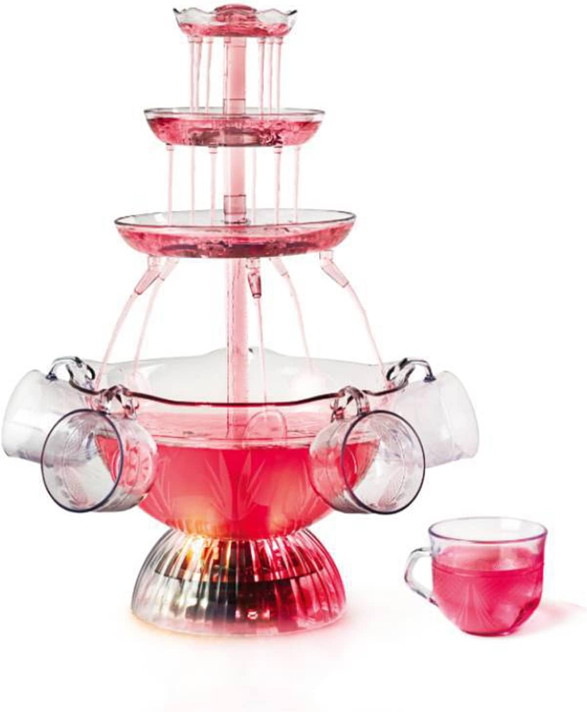 Fuente de fiesta de 3 niveles, fuente de bebida LED de plástico con 5 tazas, para juegos de beberbaruso en casa
