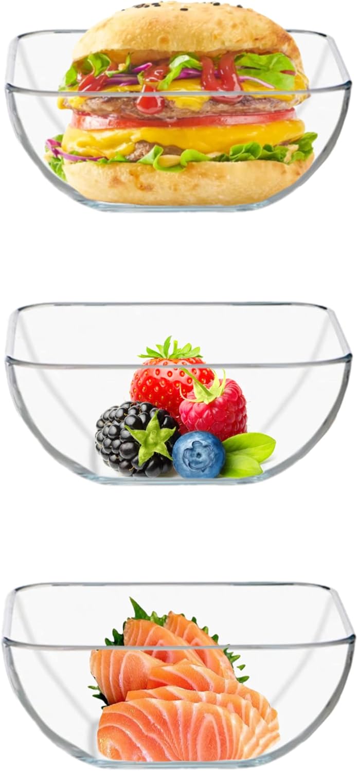 Juego de platos de postre y cuencos de vidrio templado para ensalada, incluye cuenco cuadrado de 5 pulgadas y plato cuadrado de 7 pulgadas, ideal