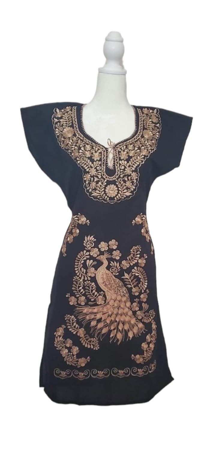 Authentic Mexican Embroidered Dress from Mexico womens vestidos bordados mexicanos huipil black colorful dress vestidos long traditional bordados