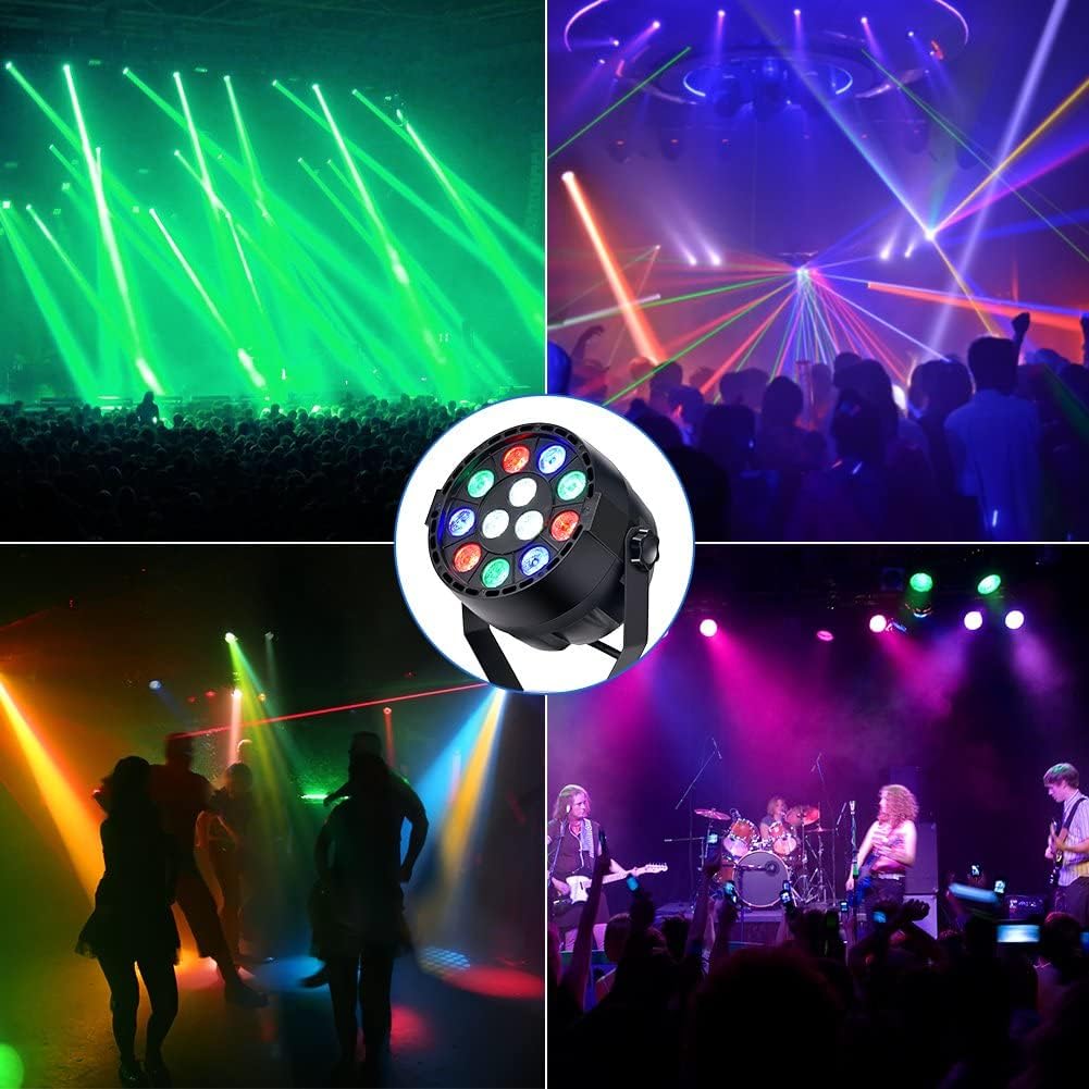Acouto Luz LED par con soporte de montaje 5.118 * 5.118 * 5.118 in5.12 * 5.12 * 5.12 pulgadas 12 luces LED de escenario con RGBW Color DMX