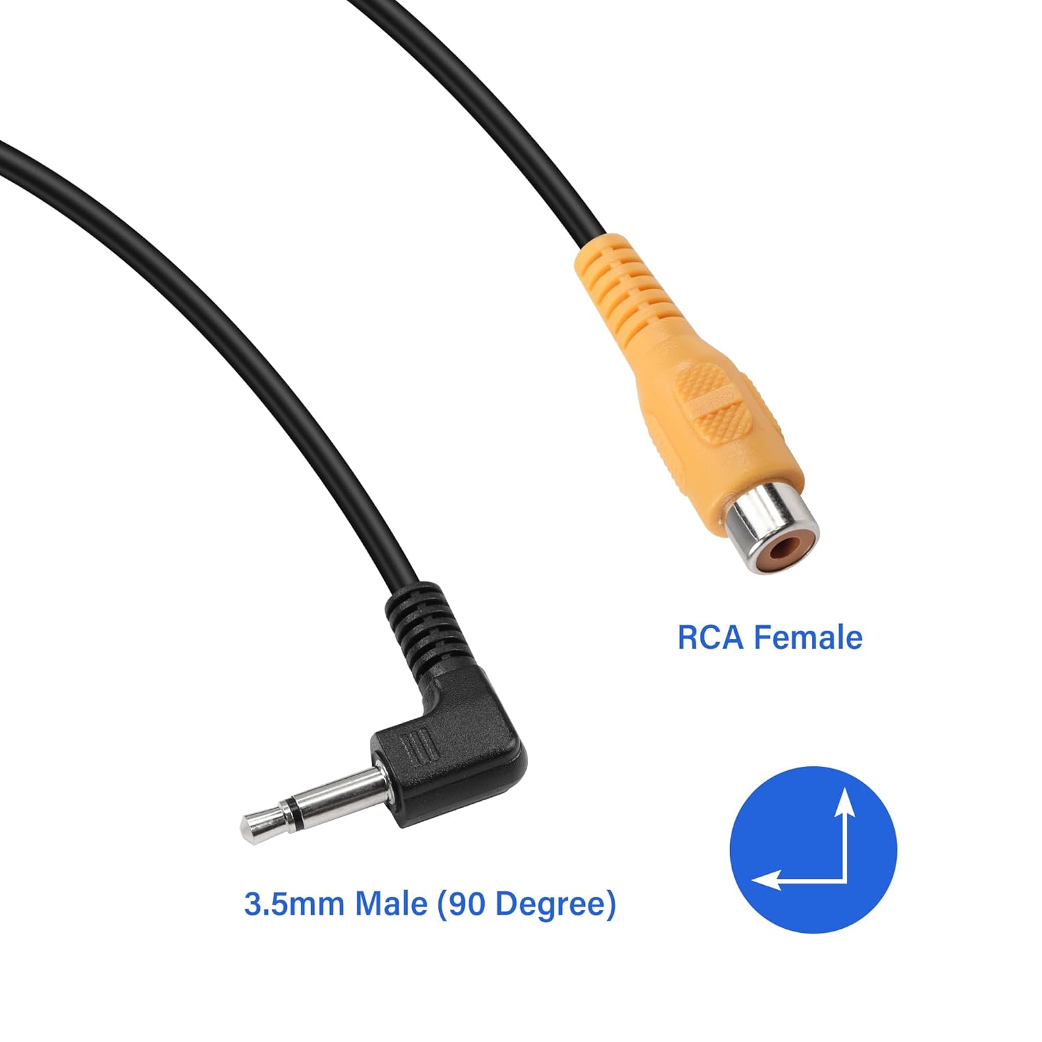 PNGKNYOCN Cable corto TS a RCA de 18 pulgadas, paquete de 2 conectores macho mono de 0.138 in en ángulo recto a RCA hembra adaptador de audio para