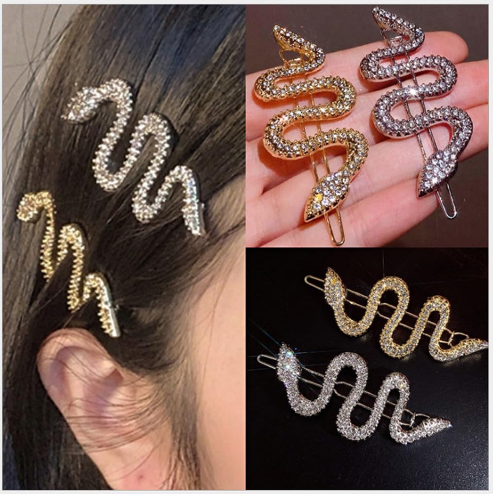 Juego de pinzas de metal para el pelo de serpiente de aleación con diamantes de imitación brillantes, accesorios de joyería para el cabello para