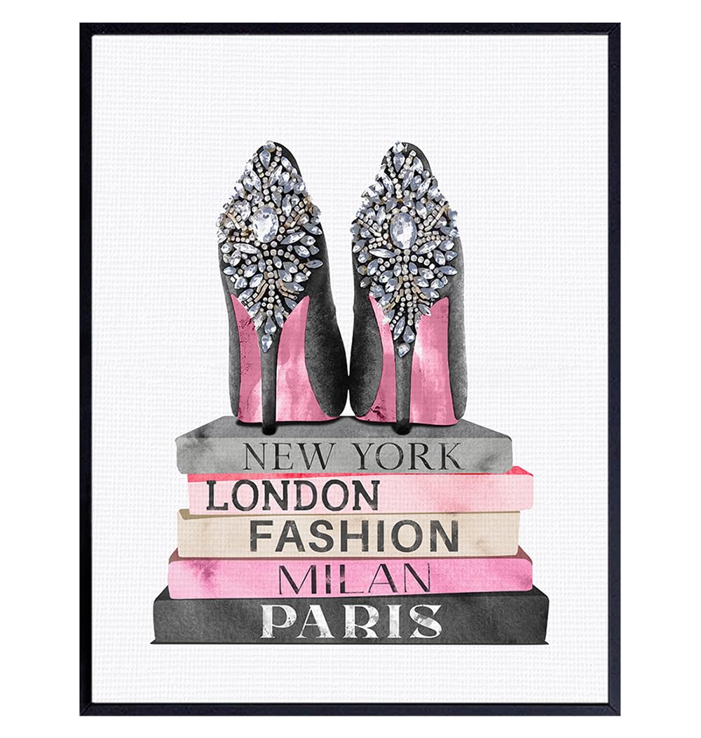 Glam Fashion Design Wall Art 11×14 – Luxury Gift for Women – Pink Black Poster – Girls Bedroom, Living Room Decor – Fashion Wall Art for Women –