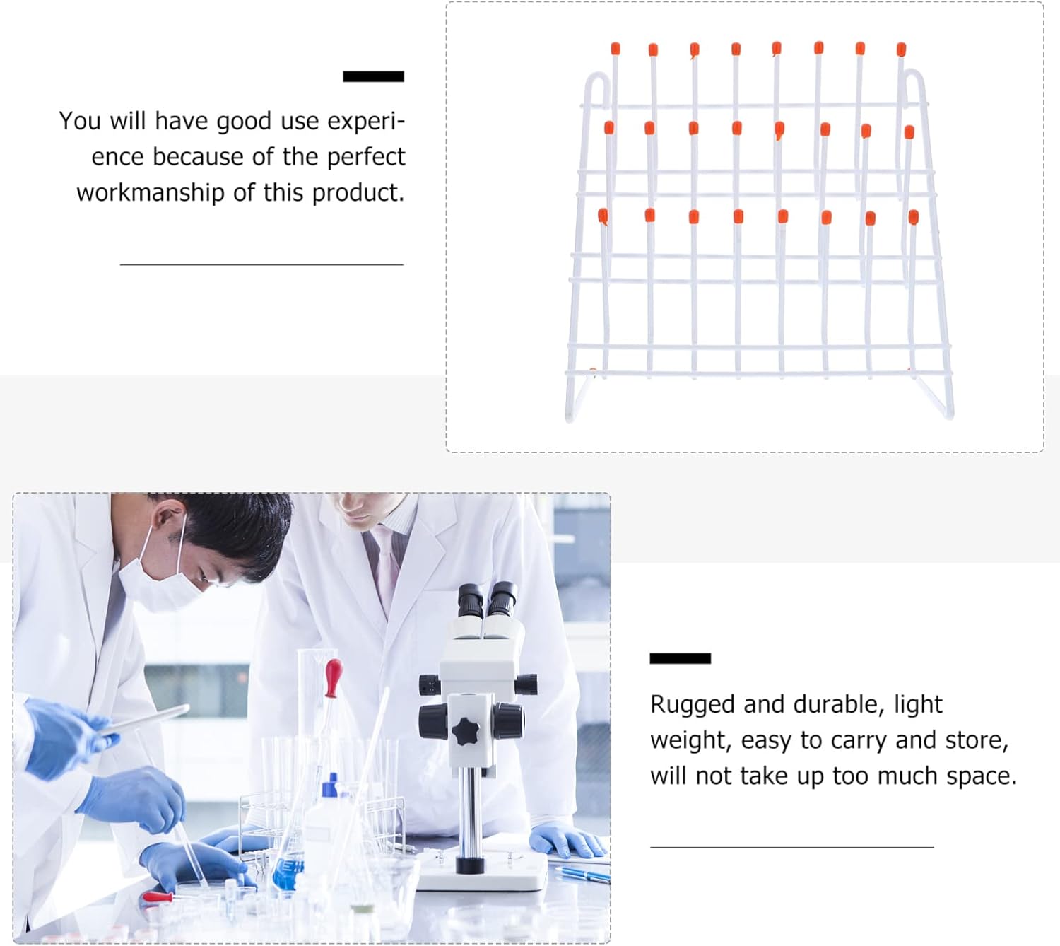 Baluue Estante de tubo de ensayo, estante de secado de laboratorio, cristalería de laboratorio, estante de drenaje de secado de escritorio, equipo