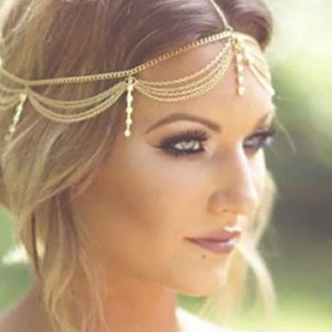 Catery Cadena de pelo de oro para novia, diadema con borlas bohemias para la cabeza, cadena de diamantes de imitación, joyería para el cabello, Catery Cadena de pelo de oro para novia, diadema con borlas bohemias para la cabeza, cadena de diamantes de imitación, joyería para el cabello,