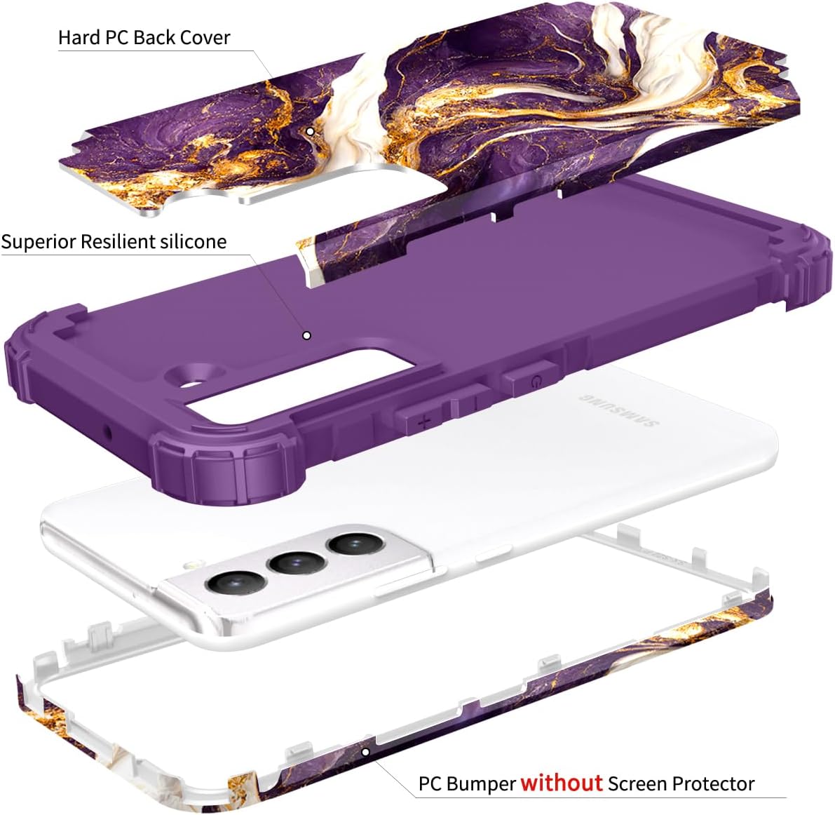 Hocase Funda para Galaxy S22 Plus, resistente a los golpes de goma de silicona suave, funda protectora híbrida de plástico duro para Samsung Galaxy