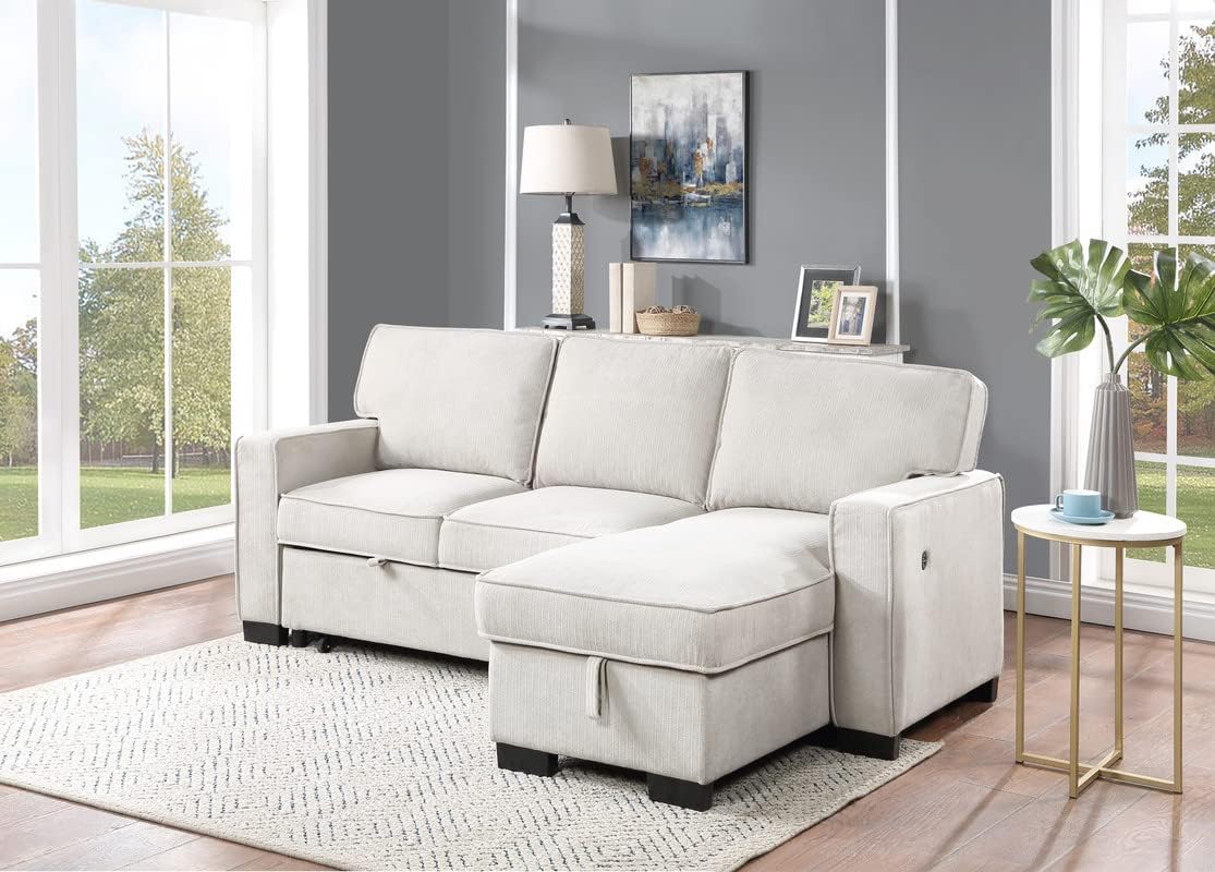 Sofá modular convertible de 88.75 pulgadas con cama extraíble, sofá esquinero en forma de L de 3 asientos con diván de almacenamiento reversible y