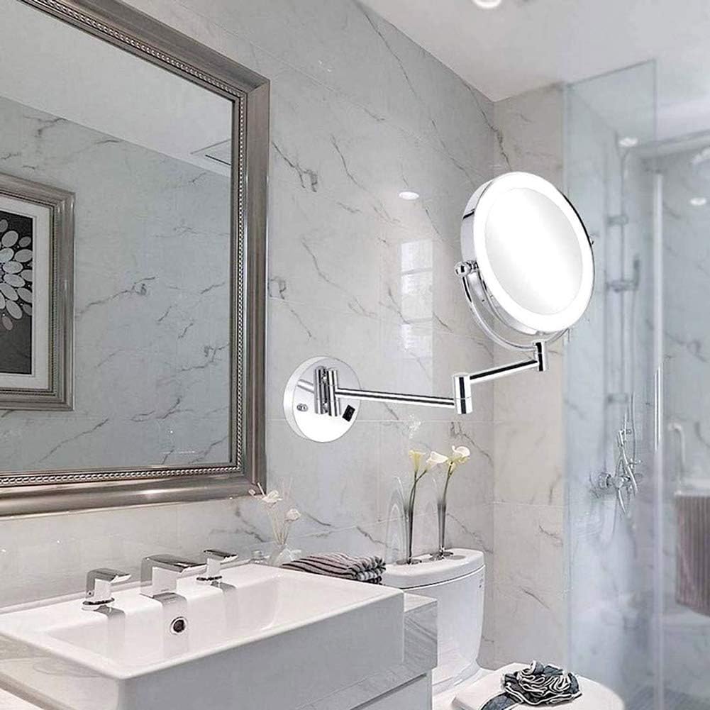 Espejo de maquillaje con iluminación LED de 10 aumentos, espejo de maquillaje de doble cara giratorio de 360, espejo de tocador LED para baño,