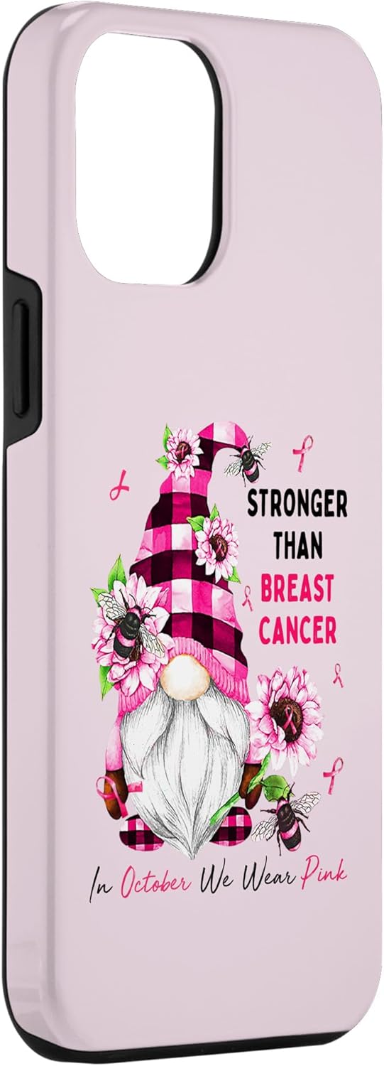 Funda para iPhone 12 Pro Max más fuerte que el cáncer de mama con cinta de gnomos rosados