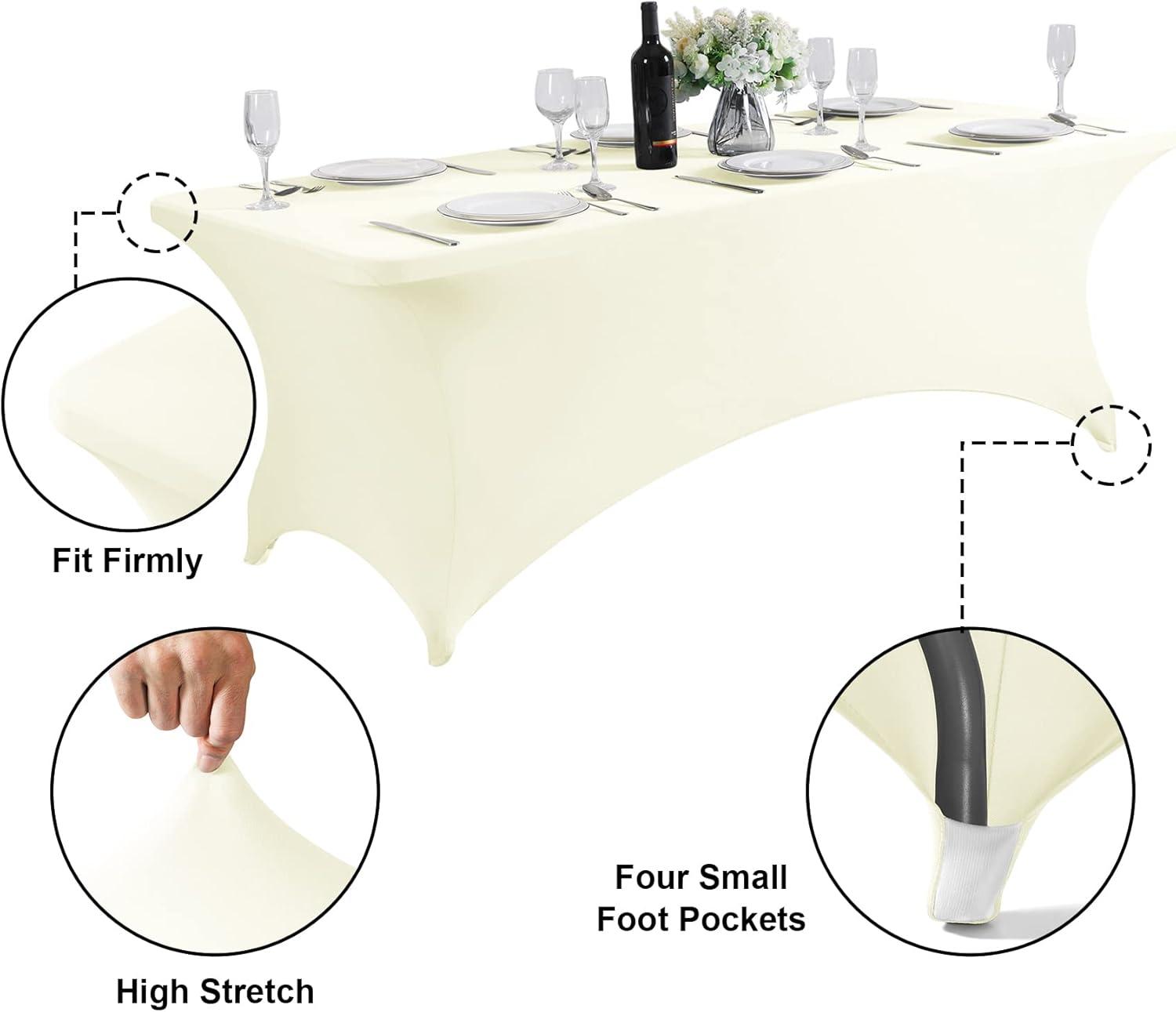 Mantel de elastano impermeable para mesa de 6 pies, universal, elástico, para fiestas, banquetes, bodas y eventos, color marfil