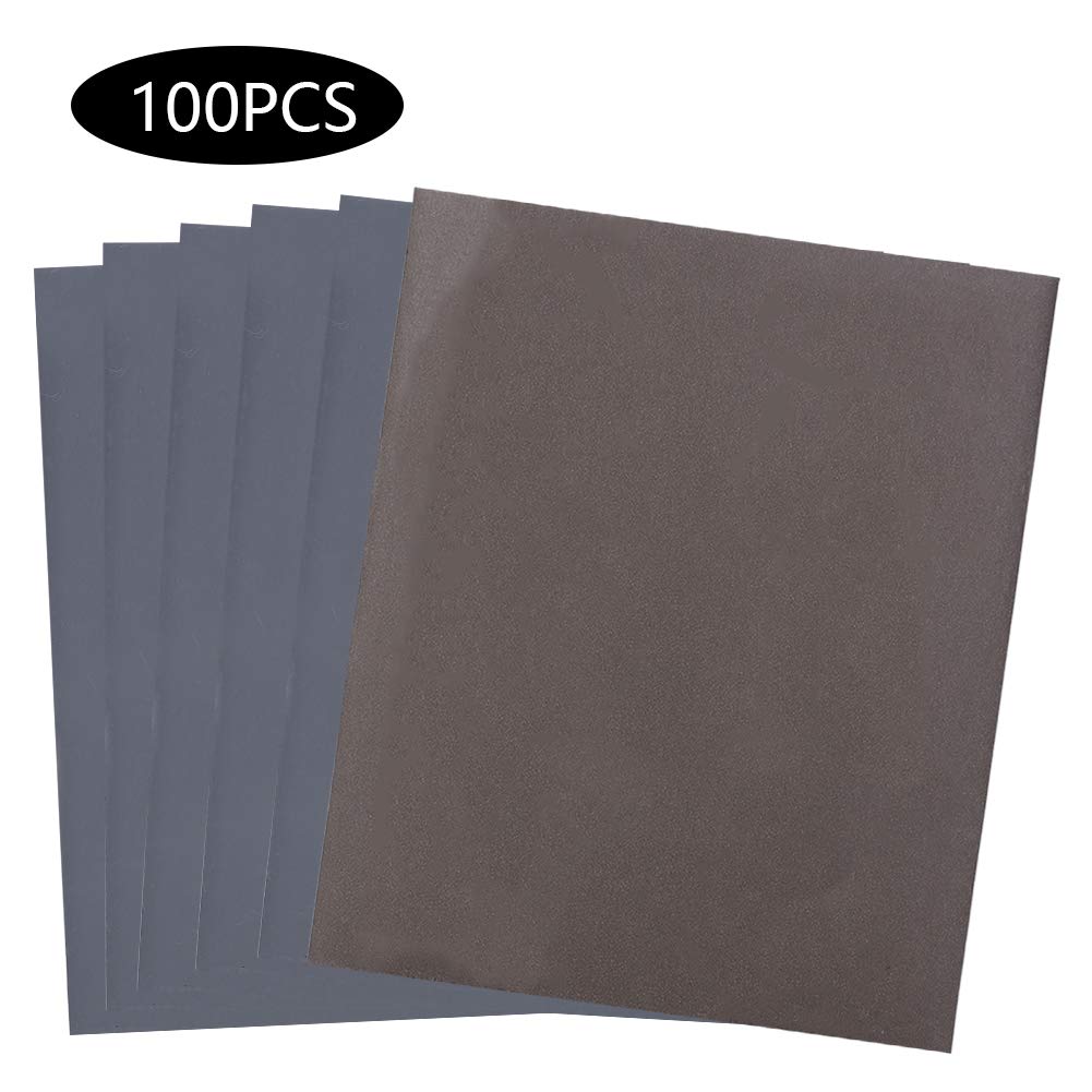 100 piezas de papel abrasivo, papel de lija de grano surtido P2500, impermeable, húmedo, seco, doble uso, rápida disipación de calor para muebles,