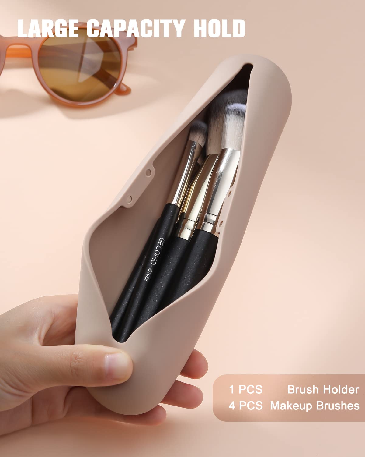 FERYES Porta brochas de maquillaje de viaje grande con 4 brochas de maquillaje, Juego de 4 portaescobillas