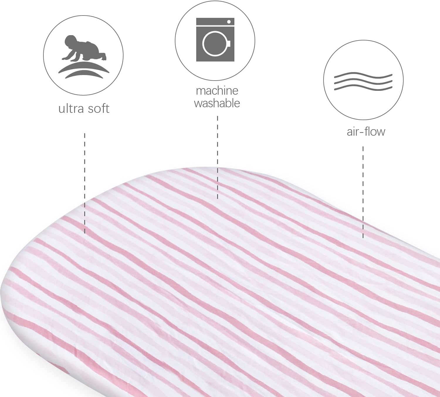 Sábanas de cuna rectangular, reloj de arena, ovalada, paquete de 2, 100% algodón de punto de jersey, transpirable y súper suave, estampado de rayas