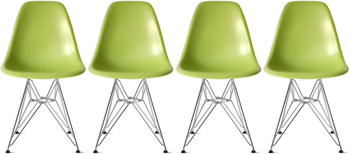 Juego de cuatro (4) sillas de comedor 2xhome modelo Eames con patas de madera en color natural o negro con refuerzos de metal – Butaca sin brazos