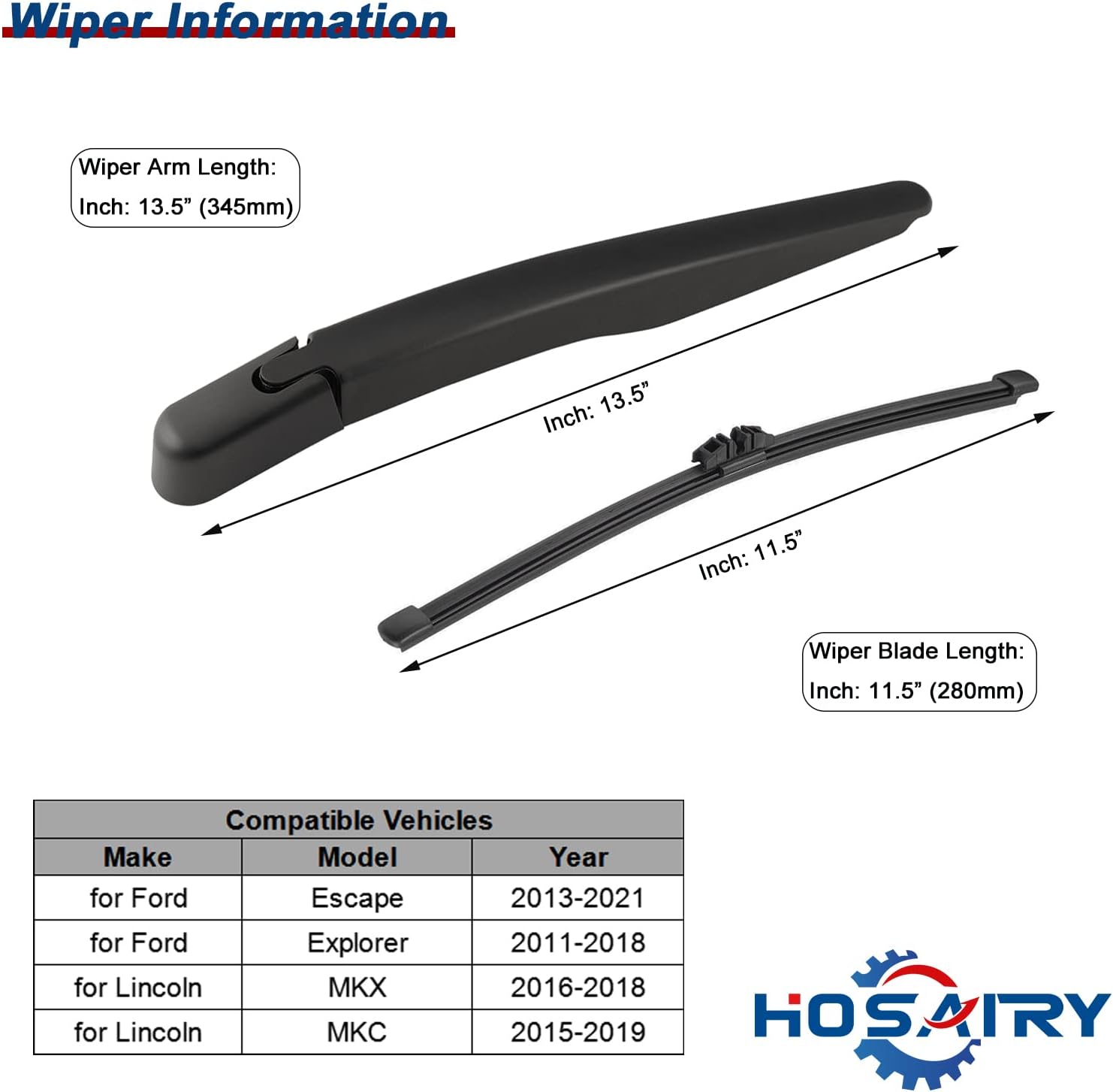 Juego de limpiaparabrisas trasero para Ford Escape Explorer 2011-2018, para Lincoln MKX MKC 2015-2019, conjunto de limpiaparabrisas trasero