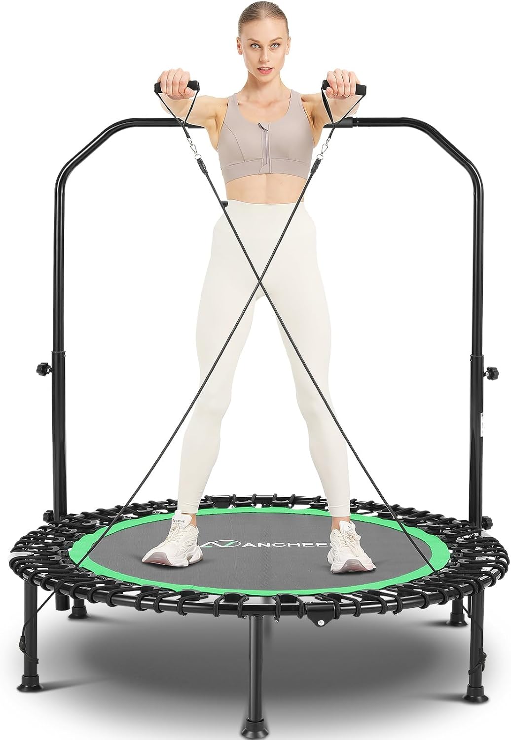 ANCHEER Mini trampolín plegable de 40 pulgadas para adultos, carga máxima de 450 libras, pequeño rebote elástico de fitness con barra de mango de