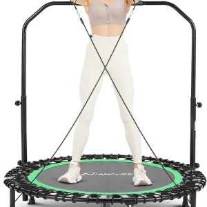 ANCHEER Mini trampolín plegable de 40 pulgadas para adultos, carga máxima de 450 libras, pequeño rebote elástico de fitness con barra de mango de ANCHEER Mini trampolín plegable de 40 pulgadas para adultos, carga máxima de 450 libras, pequeño rebote elástico de fitness con barra de mango de