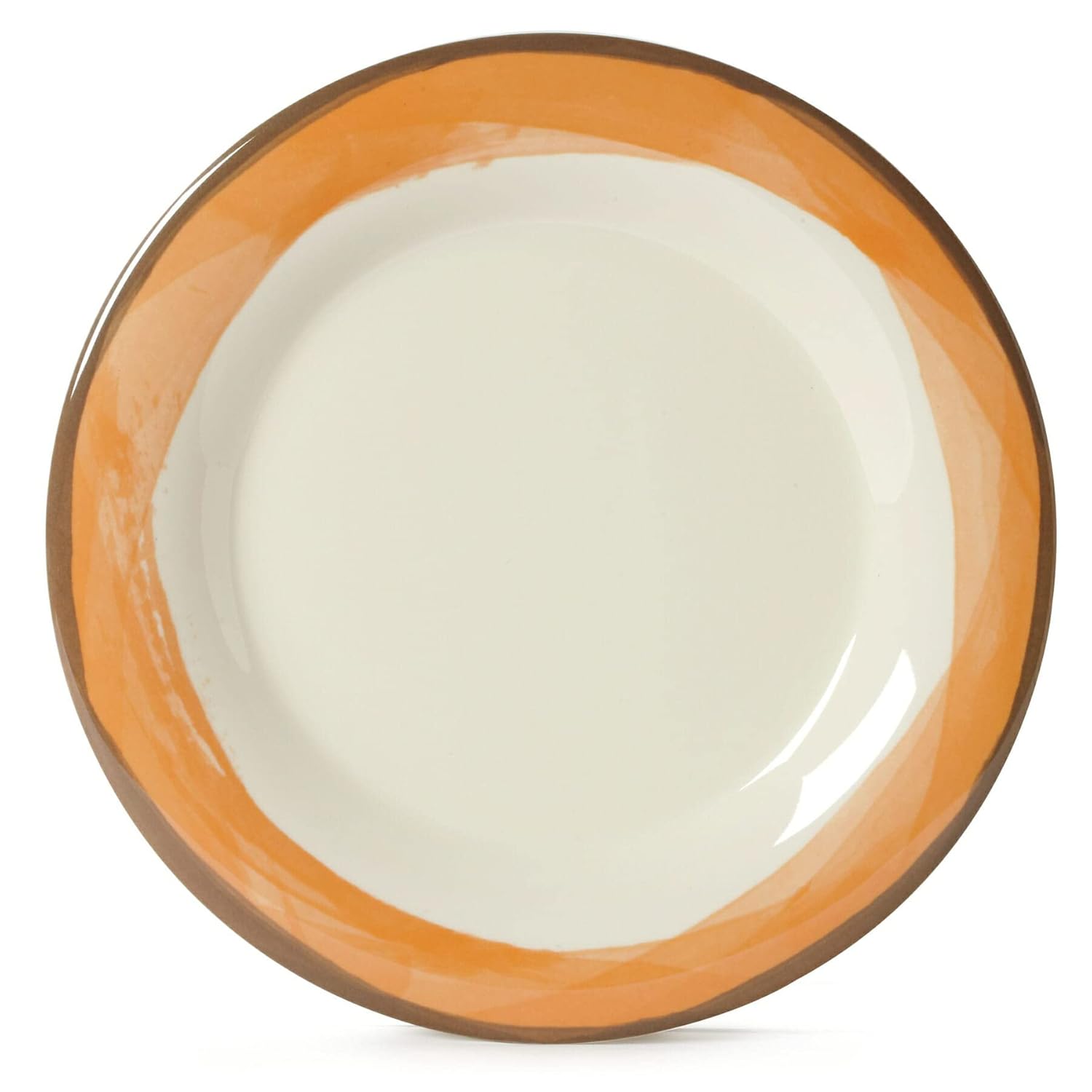 G.E.T. Plato llano de plástico de melamina de borde ancho de 10.5 pulgadas, color marfilnaranja (juego de 4)