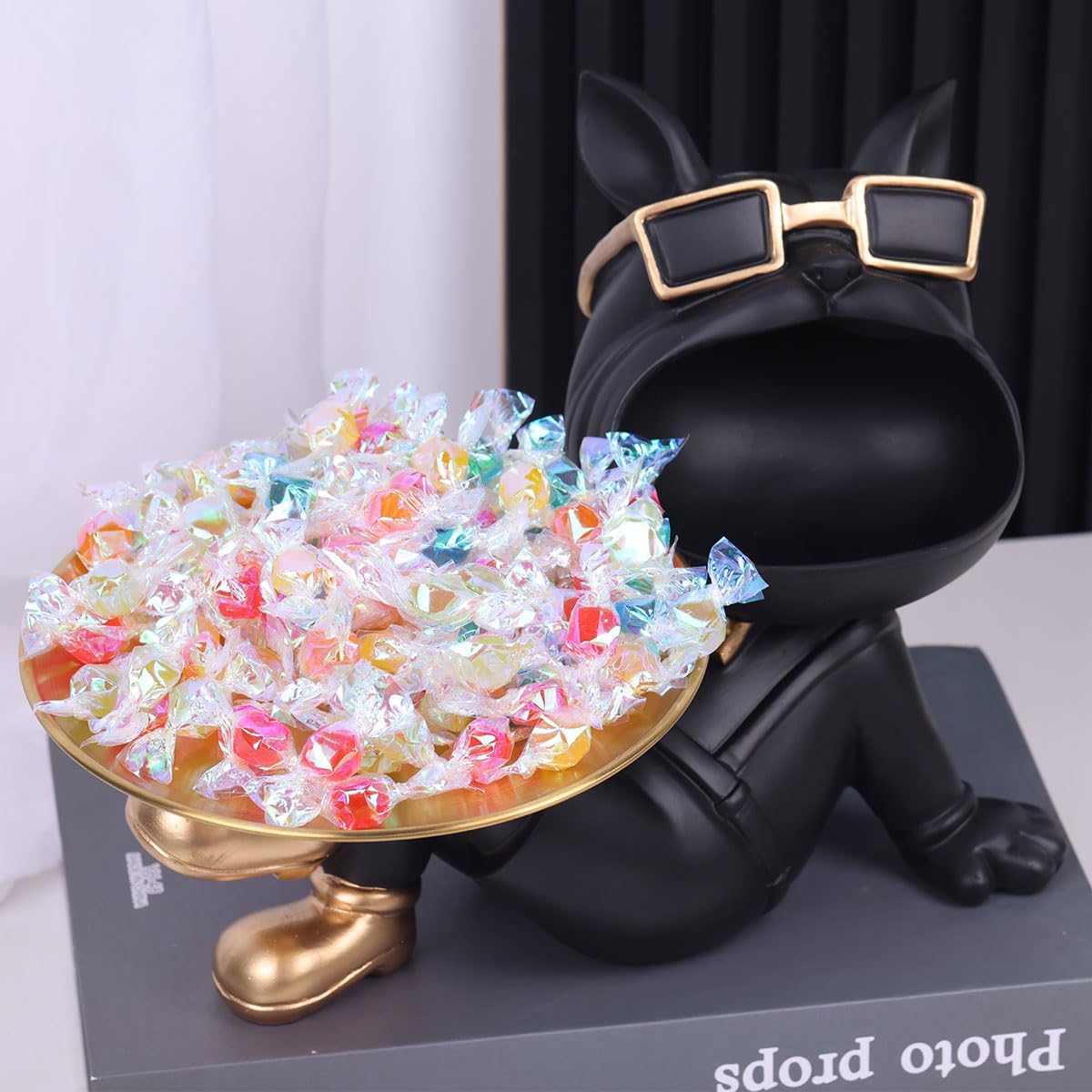 Bandeja de bulldog francés negro  Tazón de caramelo y soporte para llaves, bandeja de almacenamiento de joyas  Ideal para decoración moderna del