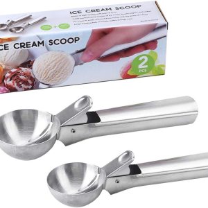 Juego de 2 cucharadas de helado con gatillo de acero inoxidable multifunción para helado y fruta Juego de 2 cucharadas de helado con gatillo de acero inoxidable multifunción para helado y fruta