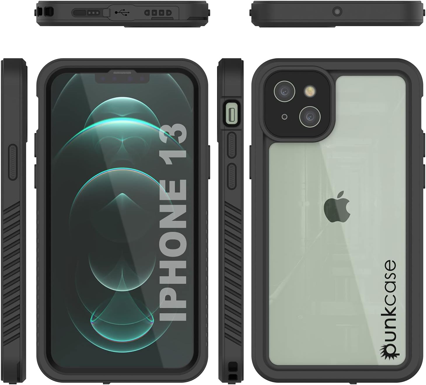 Punkcase Funda impermeable para iPhone 13 serie extrema ajuste delgado certificado IP68 a prueba de golpes a prueba de nieve con protector de