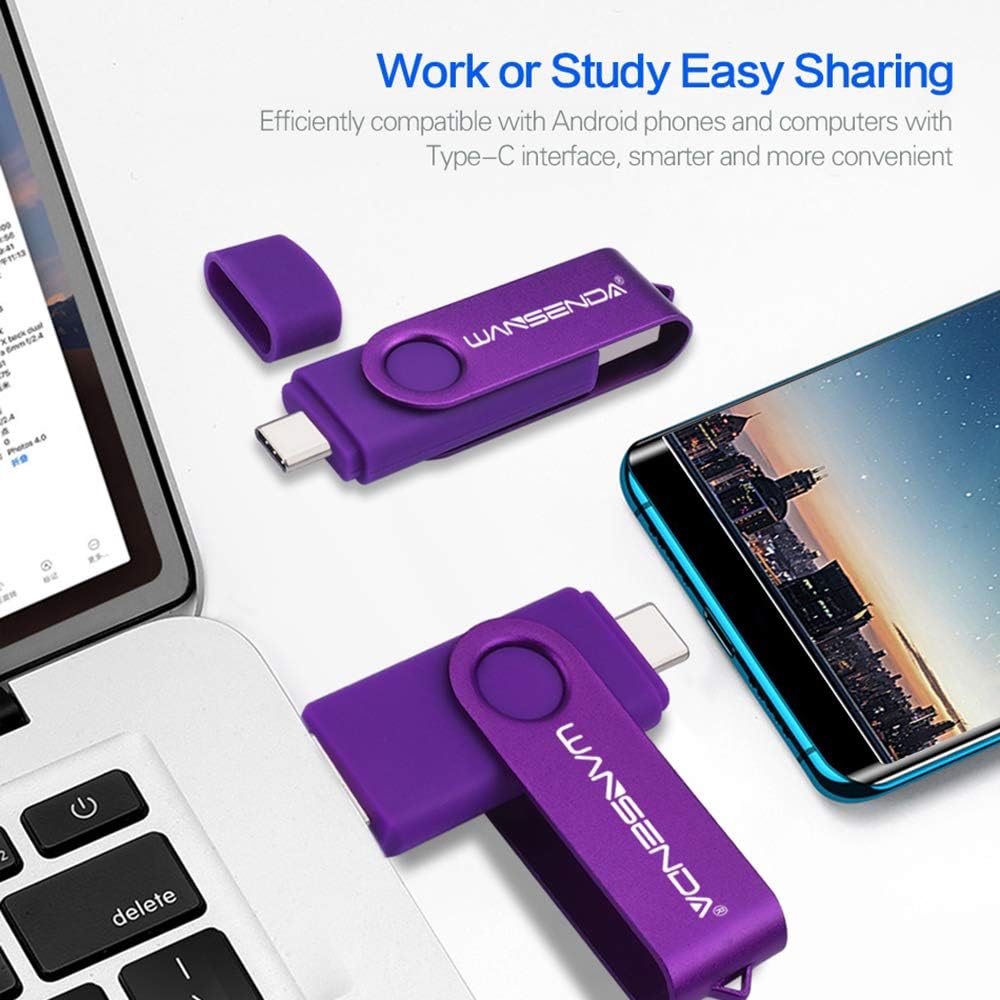 WANSENDA Unidad flash USB C de 128 GB, unidad USB 3.03.1 tipo C 2 en 1, memoria fotográfica para teléfonos Android, tableta, PCMac (128 GB, morado)