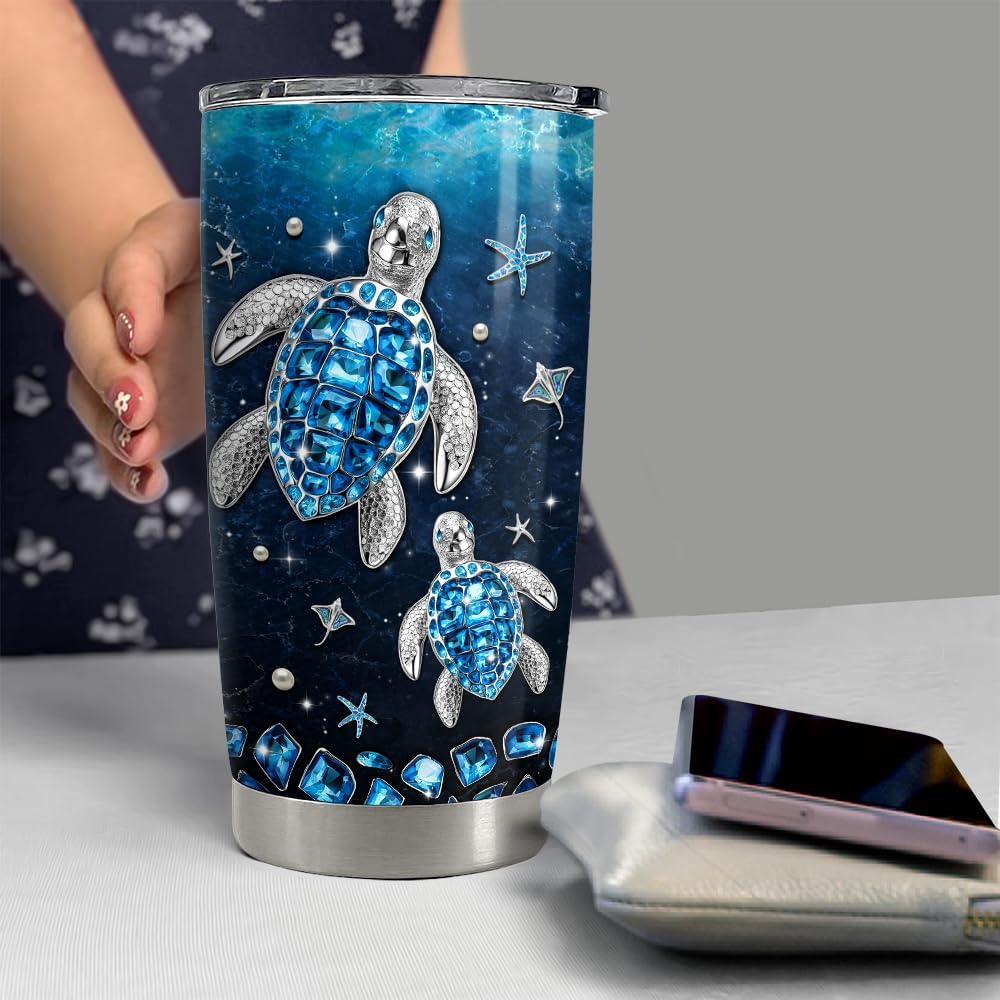 SANDJEST Vaso de tortuga marina de 20 onzas con aislamiento de acero inoxidable para café, taza de viaje, taza de joyería, dibujos de tortugas,