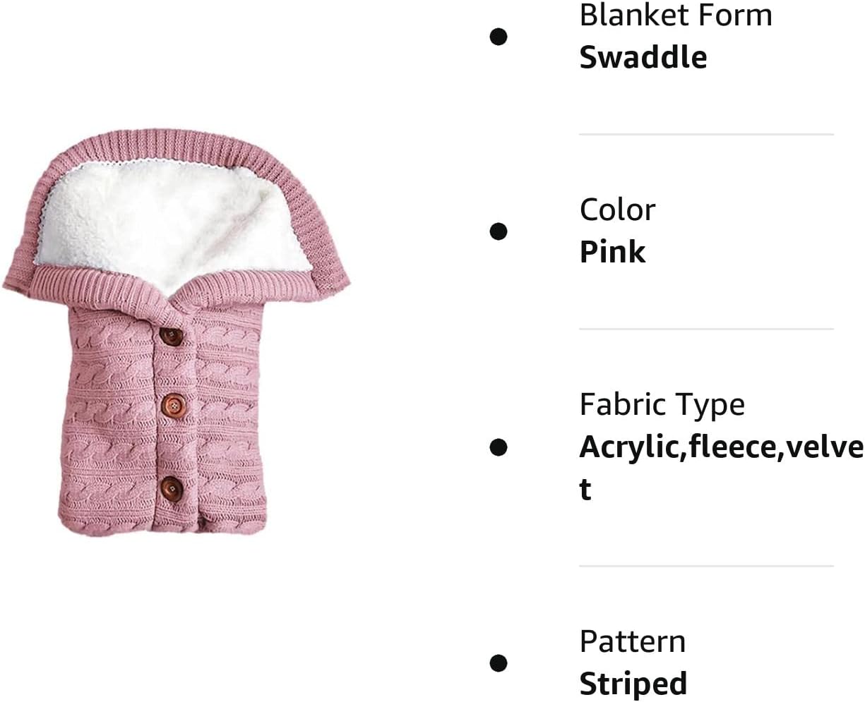 Mantas unisex para envolver al bebé, de forro polar grueso y suave, para bebé y niñas, accesorio para bebé, color rosa, 27.56 x 15.75 pulgadas