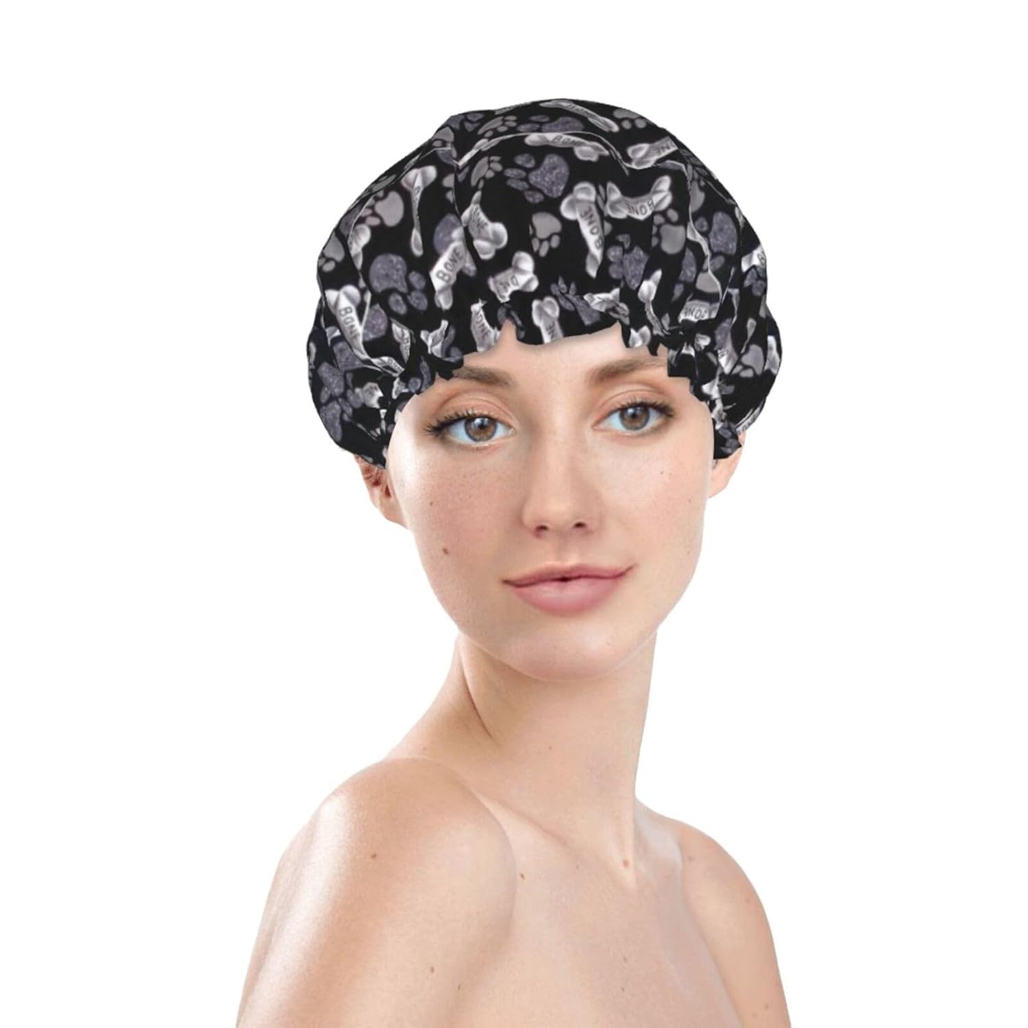 Dog Puppy Paw – Gorro de ducha de lujo para mujer, doble capa de protección, elástico, reutilizable y ajustable