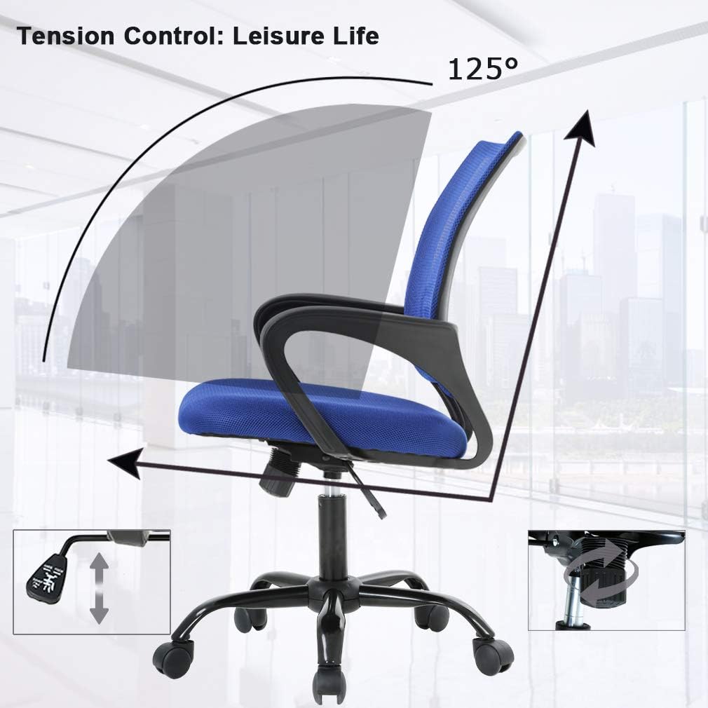 Silla de escritorio ergonómica, silla de oficina de malla para computadora con soporte lumbar y reposabrazos, silla de tareas ajustable para el
