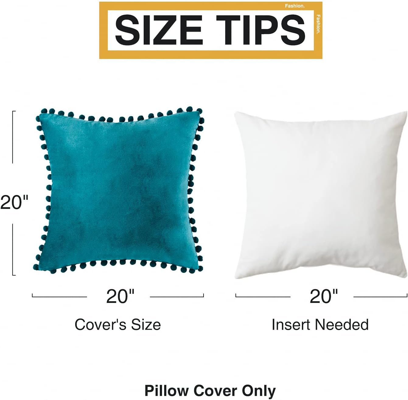 Top Finel juego de 2fundas de almohada decorativas con pompones, de terciopelo suave, lisas, para el sofá y la cama, 20 x 20pulgadas, verde azulado