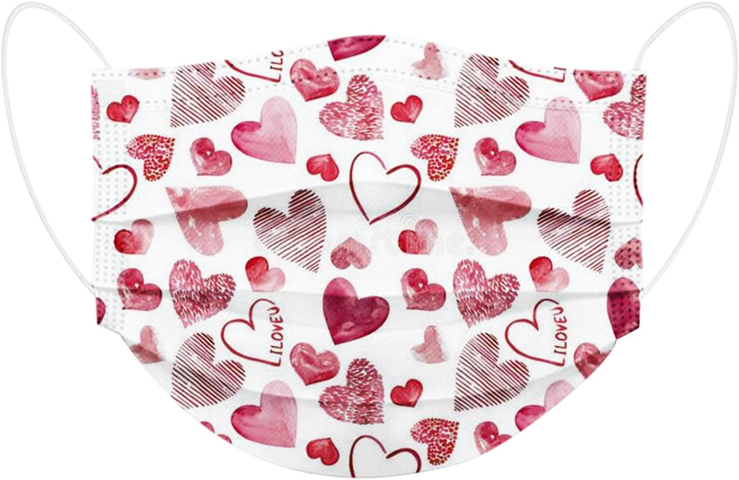 Paquete de 50 mascarillas desechables de San Valentín para adultos, con estampado de corazón, desechables, para adultos, vacaciones, parejas,