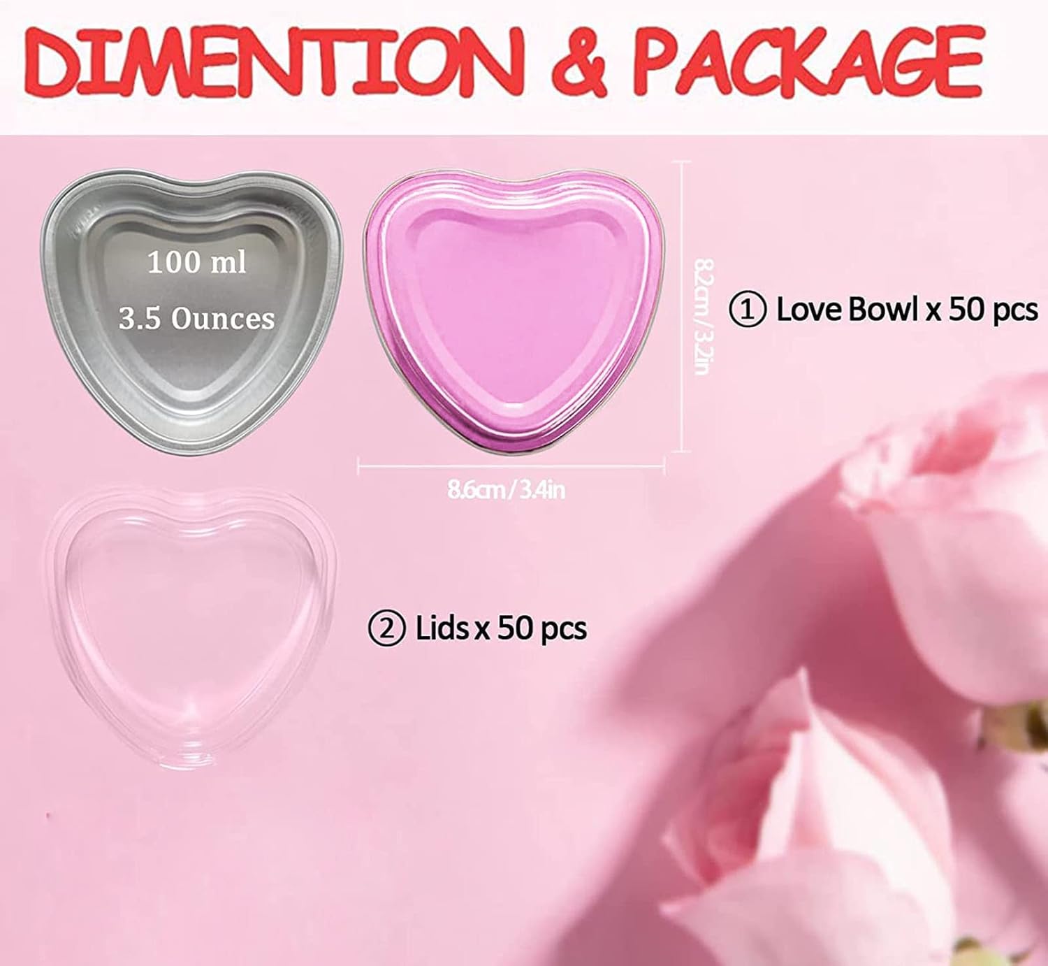 Juego de moldes para hornear en forma de corazón, de papel de aluminio, desechables, con tapas, mini taza para cupcakes, 3.4 onzas, para San
