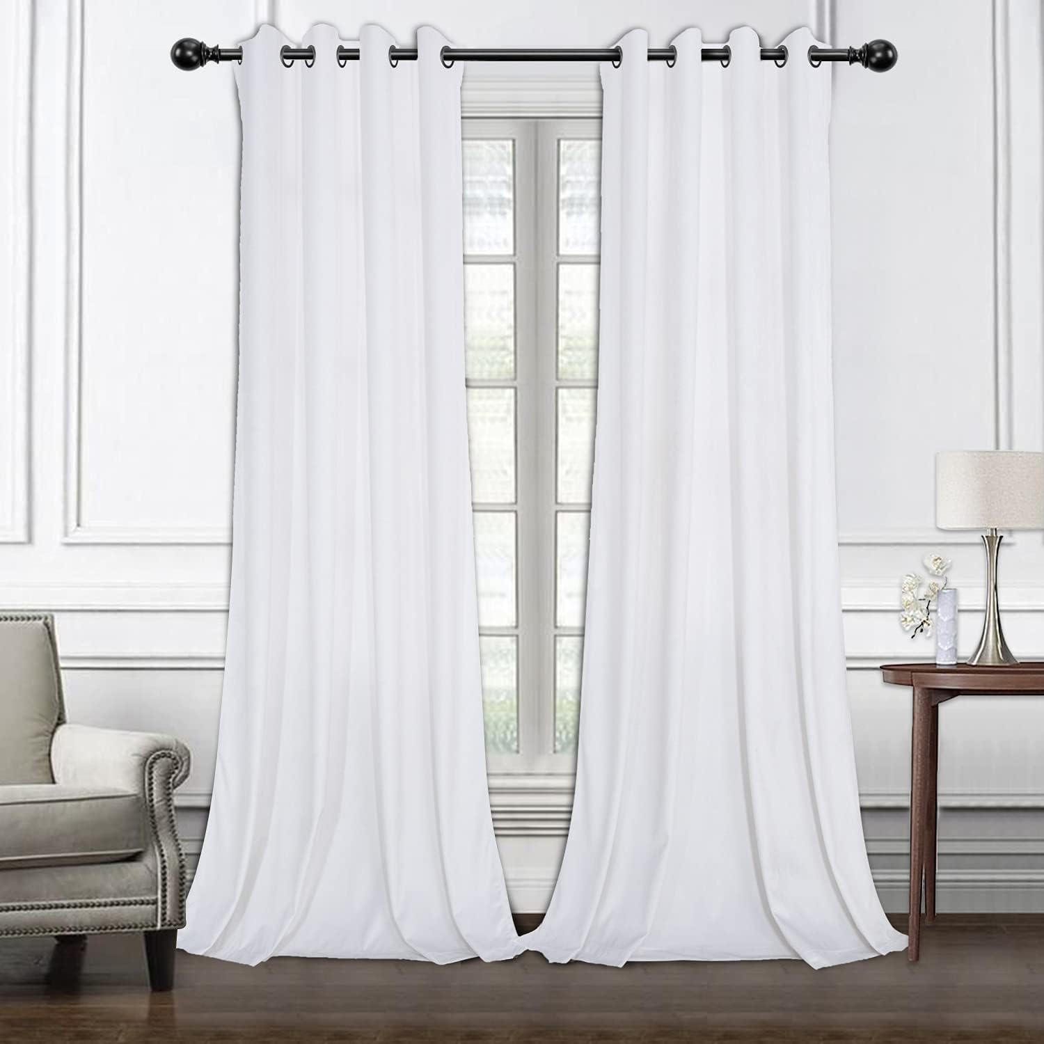 LORDTEX Cortinas de terciopelo blanco para sala de estar, cortinas opacas de terciopelo con aislamiento térmico para oscurecer la habitación, con