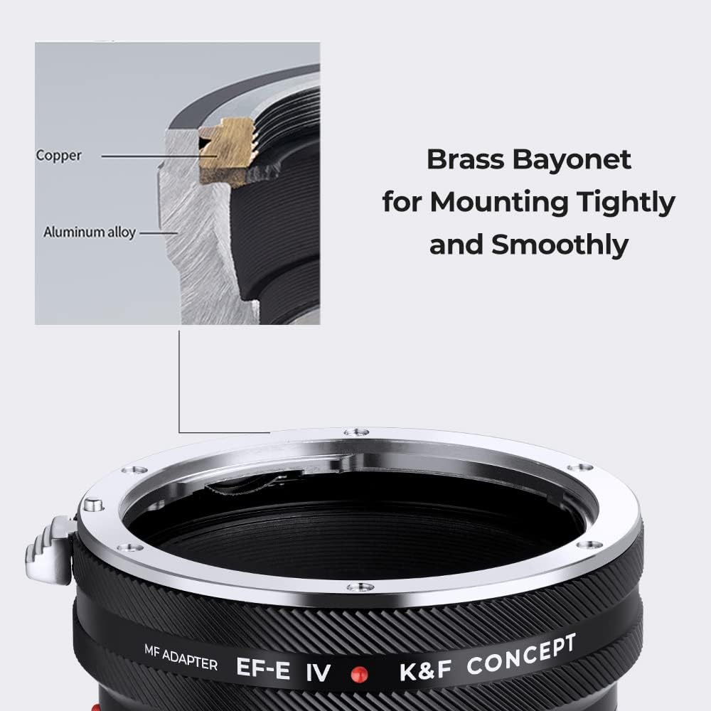 K&F Concept Adaptador de montaje de lente EOS-NEX IV IV Enfoque manual compatible con lente Canon (EFEF-S) y cuerpo de cámara Sony E, sin enfoque