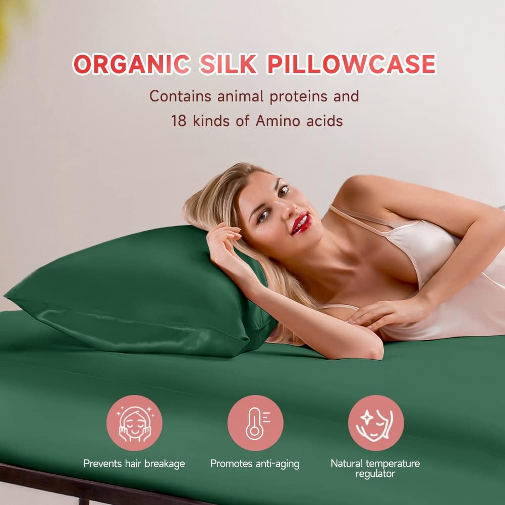 THXSILK Juego de 2 fundas de almohada de seda de morera 100 % pura para cabello y piel, funda de almohada de seda Momme de grado 6A+ tamaño Queen de