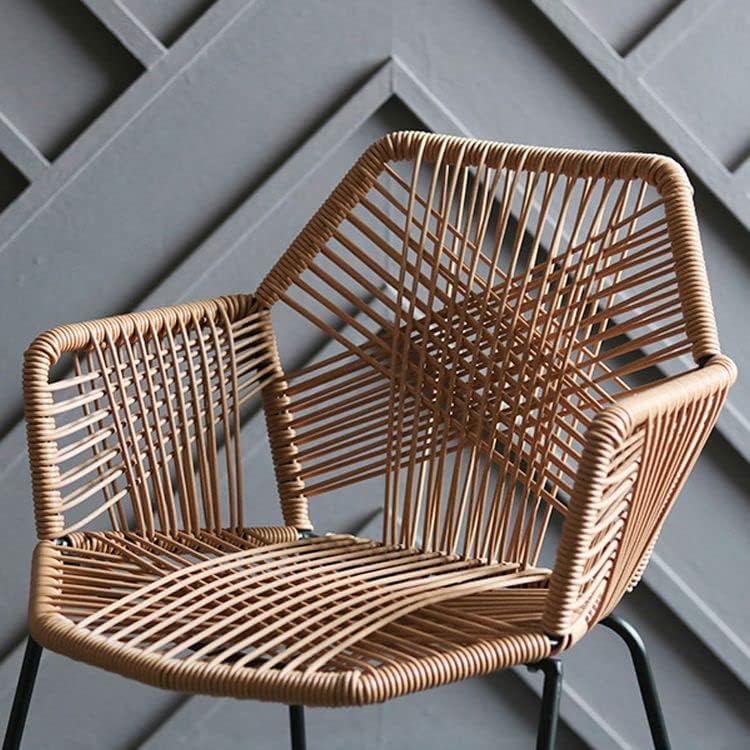 SUSUO Taburetes de bar para exteriores, sillas de mimbre de ratán con marco de metal negro – Taburete alto de diseño cómodo Silla de reposabrazos de