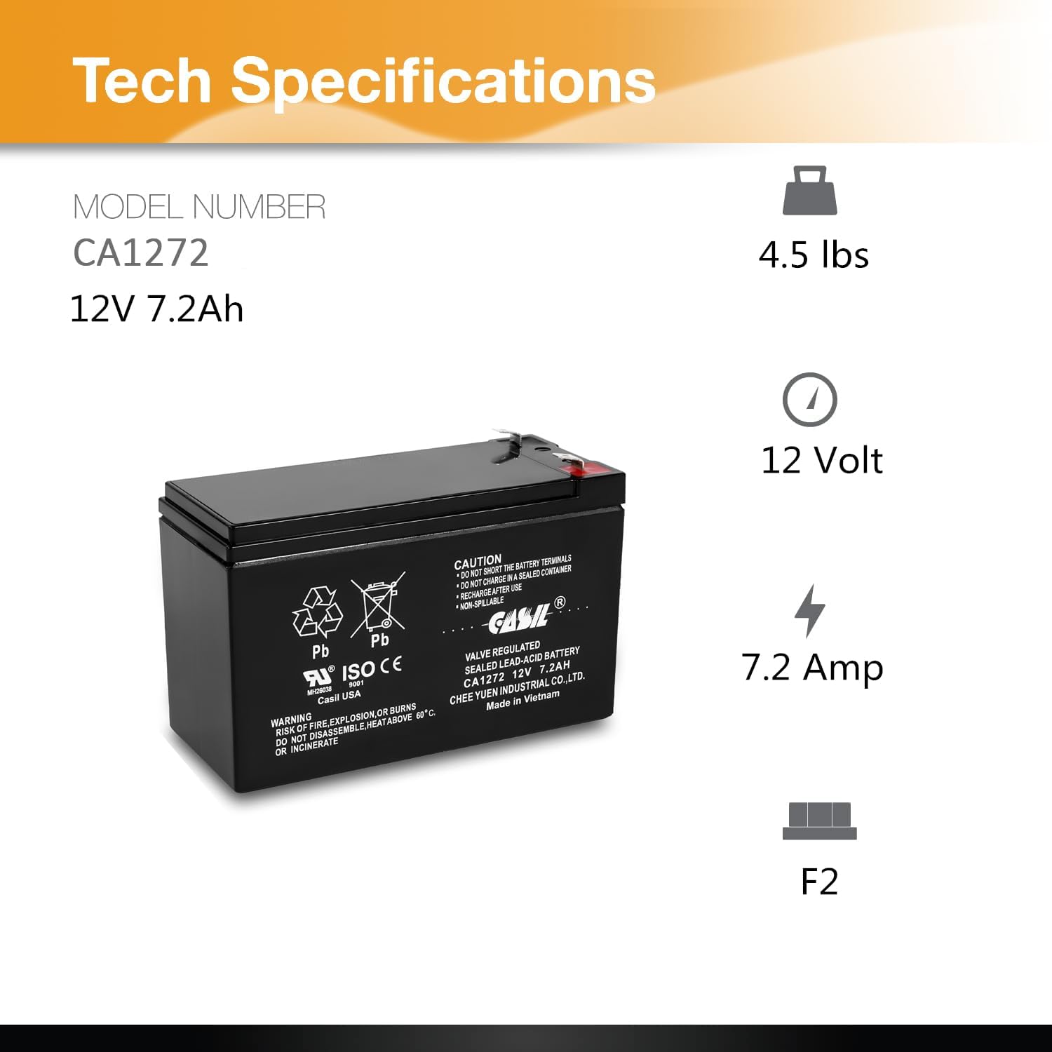 Casil Batería de repuesto de 12V 7.2Ah compatible con alarma First Alert ADT