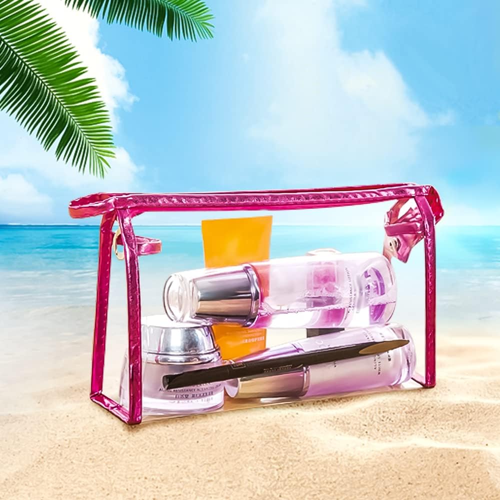 Meetory 5 bolsas de cosméticos transparentes impermeables con cremallera, bolsas de plástico transparente de PVC para maquillaje, bolsa de aseo de