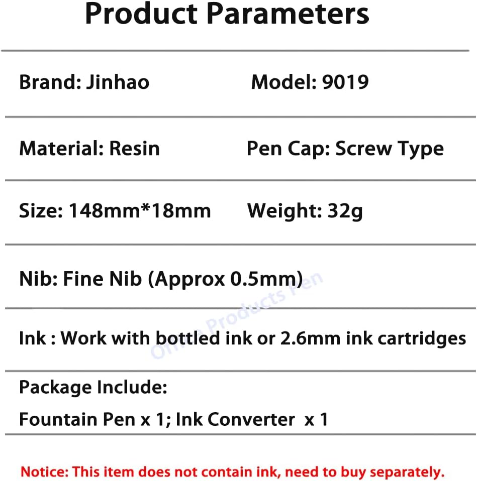 Jinhao 9019 – Pluma estilográfica #8 de punta fina, color rojo transparente con clip dorado, bolígrafo de escritura de resina de gran tamaño con