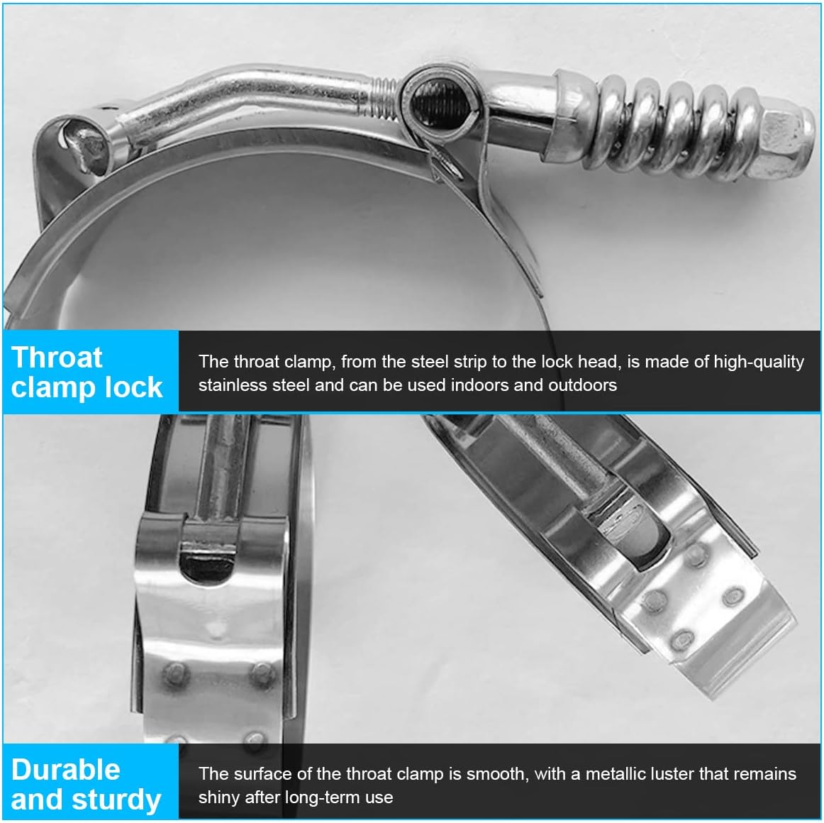 AICEL 2 abrazaderas de manguera con perno en T, abrazaderas de tubo ajustables resistentes de acero inoxidable 304, rango de trabajo de 1.693-4.567
