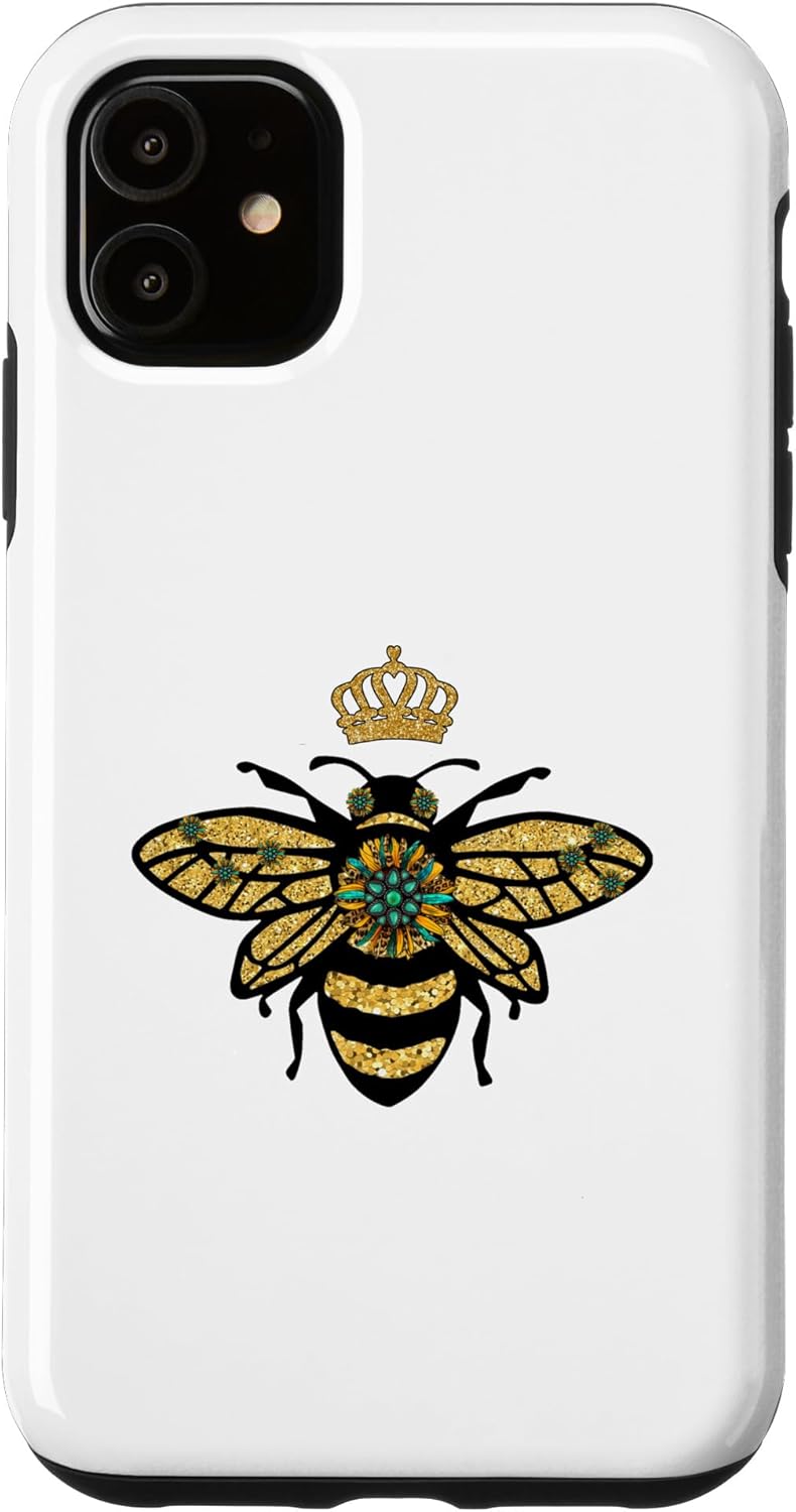 Funda vintage para iPhone 11 Queen Bee Honey Bee con corona floral