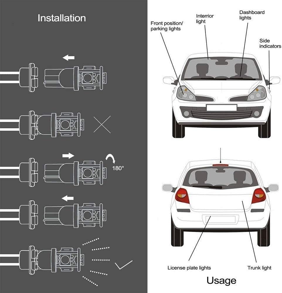 Bombillas LED T10 194 en miniatura de cuña azul W5W 2825 158 192 168 194 12V para luces laterales de coche, cúpula mapa, puerta, placa de matrícula