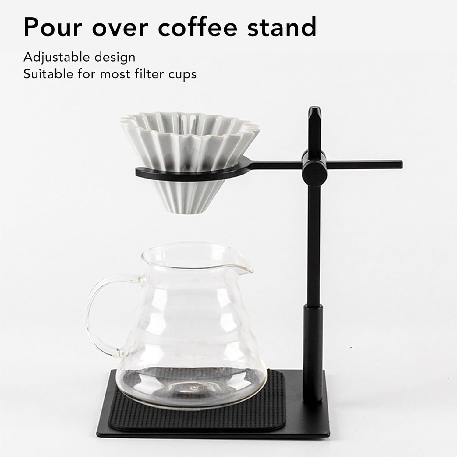 Atyhao Soporte para gotero de estación de café, con soporte ajustable de aleación de aluminio, cafetera de goteo con filtro de acero inoxidable