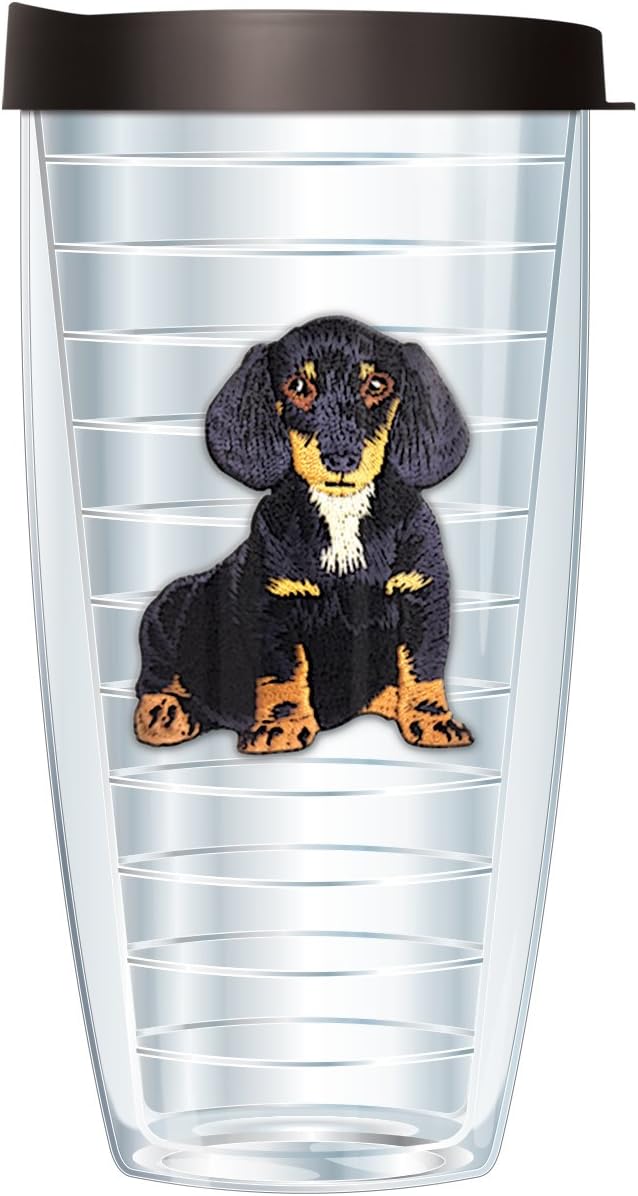 Signature Tumblers Dachshund – Emblema para perro en transparente de 22 onzas de doble pared con tapa negra fácil de sorbar