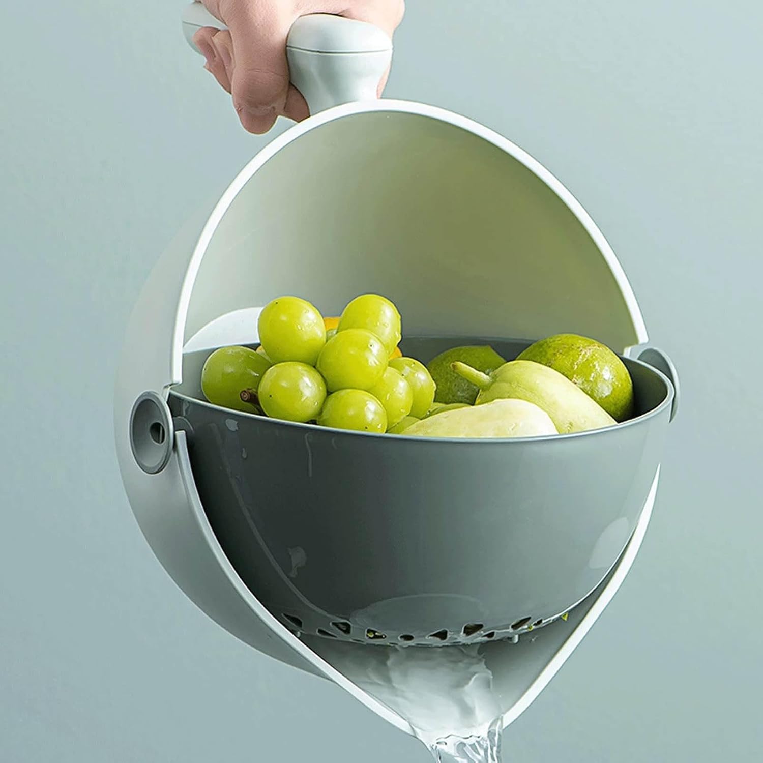 Juego de colador de cocina 2 en 1, colador de limpieza giratorio para verduras y frutas con asa, para frutas, verduras, pasta, fideos, cesta de
